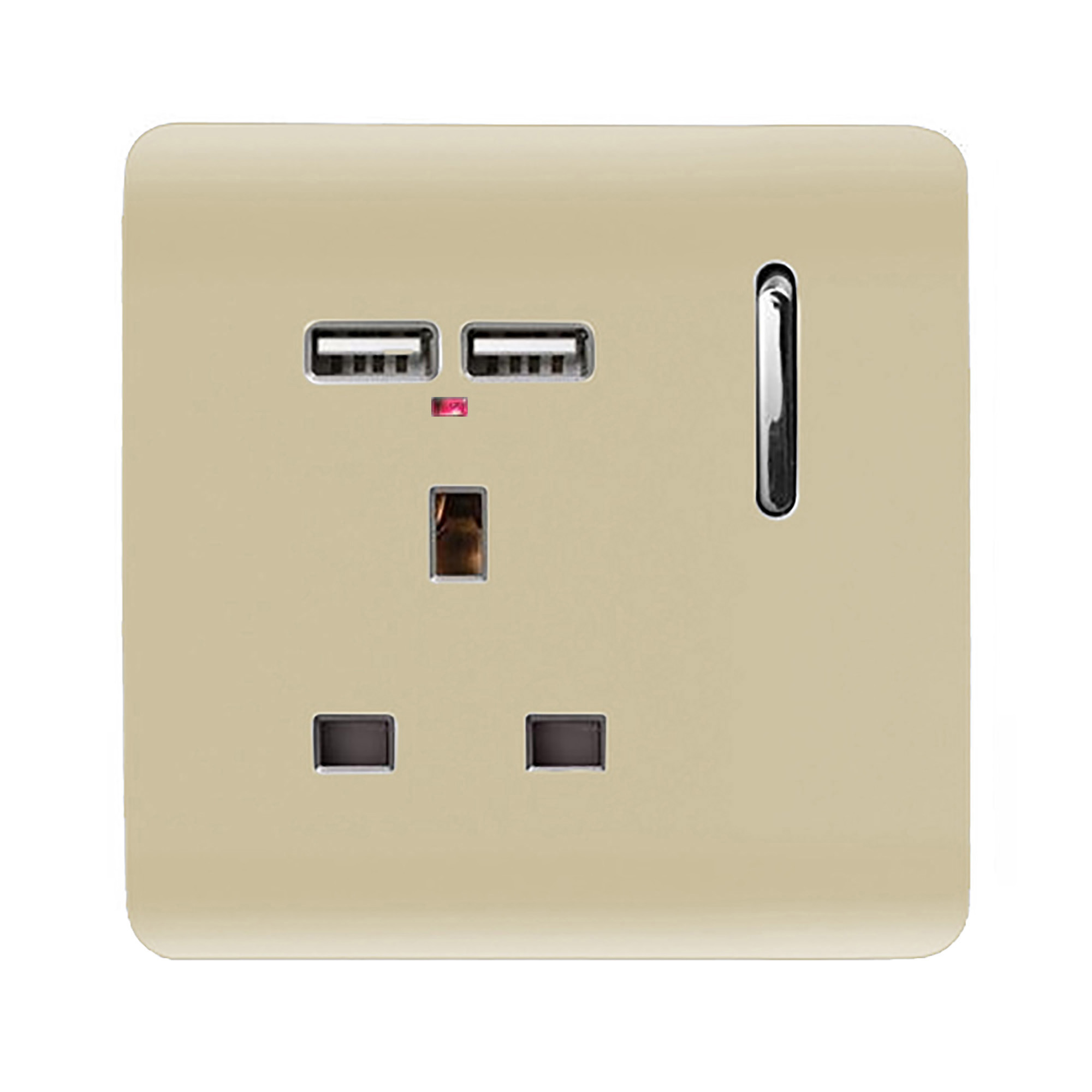 1 Gang Switched Single Socket 13A With 2 x USB-A 10W (Shared) With Neon Insert Champagne Gold ART-SKT13USBGO  Trendi Champagne Gold